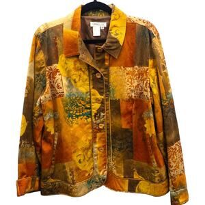 Coldwater Creek Neutrals Print Cotton  Blazer Jacket 1X Tan Yellow